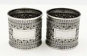 pair of Indian antique silver Kutch region napkin rings